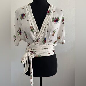 Three Days Tie-Front Wrap Mexican Themed Top